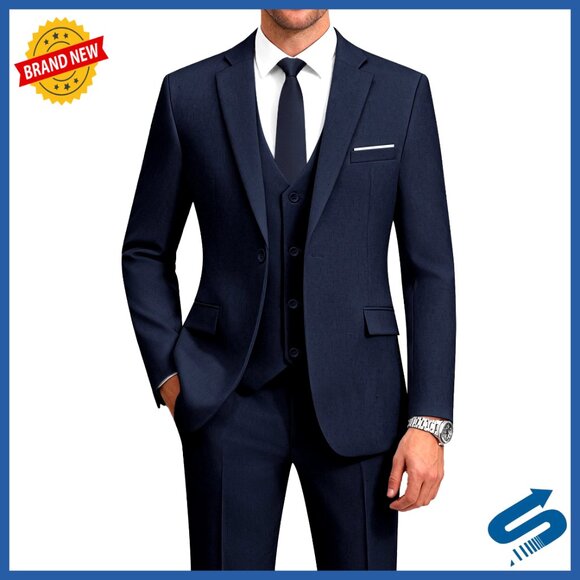 Slim Fit 3-Piece Suit Set with Blazer Vest Pants for Formal Business Wedding